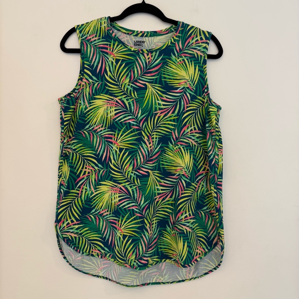 Lands' End medium Vibrant Leaf Print tank top colorful shirt palm tropical EUC
